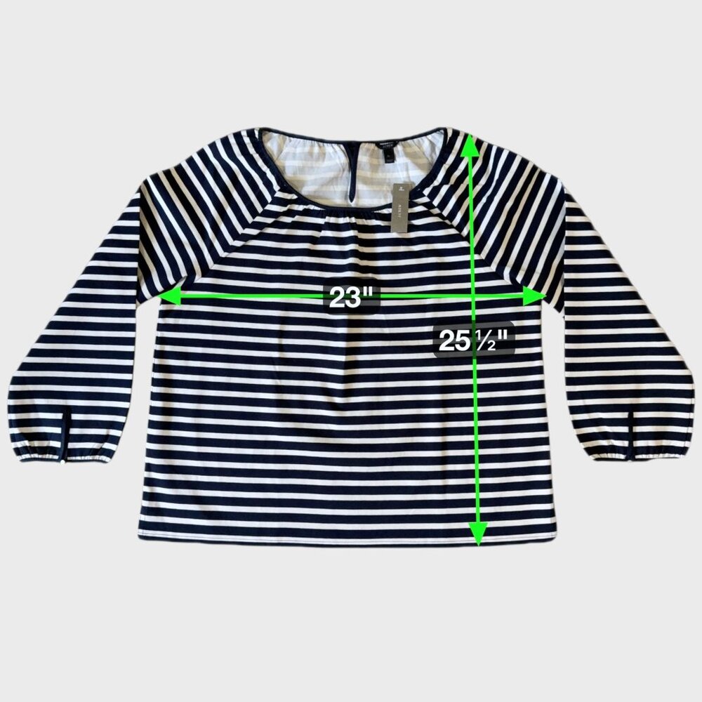 J.Crew Striped Raglan Tie-Back Peasant Blouse Top Black White Women's XL New - Picture 14 of 14